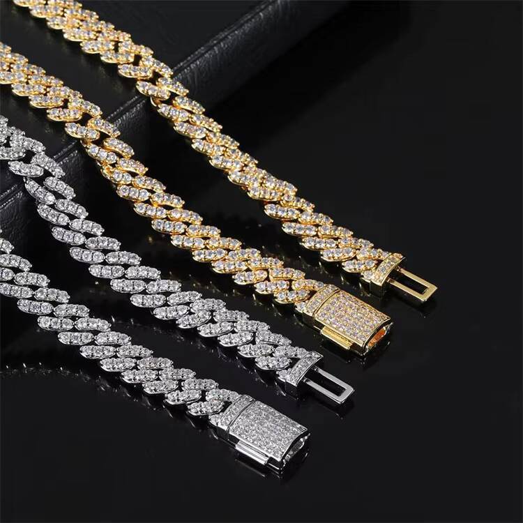 Wholesale 8mm Cuban Chain Flap Buckle Single Zircon Mens Copper Cuban Chain Necklace Bracelet