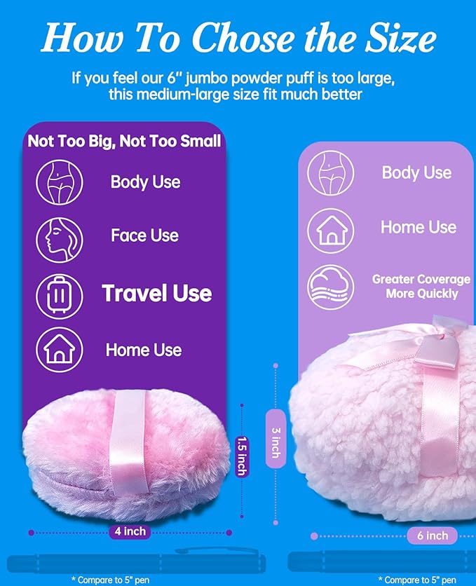 5 Inch Big Powder Puff Soft Velour Cosmetic Puff Washable Makeup Sponge for Face Body Loose Powder Setting and Foundation Blending