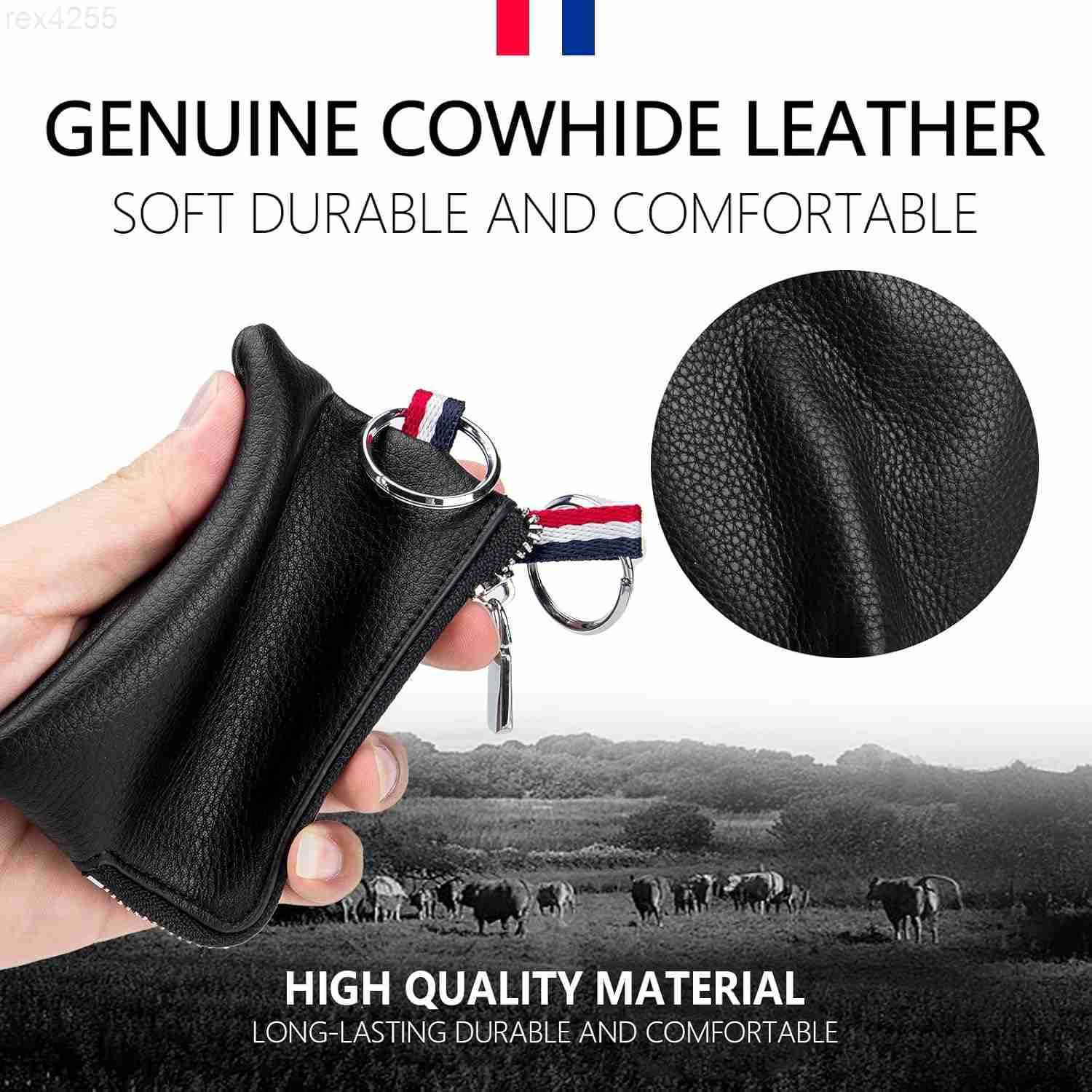 Leather Coin Purse Wallet Mini Dual Keyrings Change Pouch Card Holder for Men Women Black standardW250911