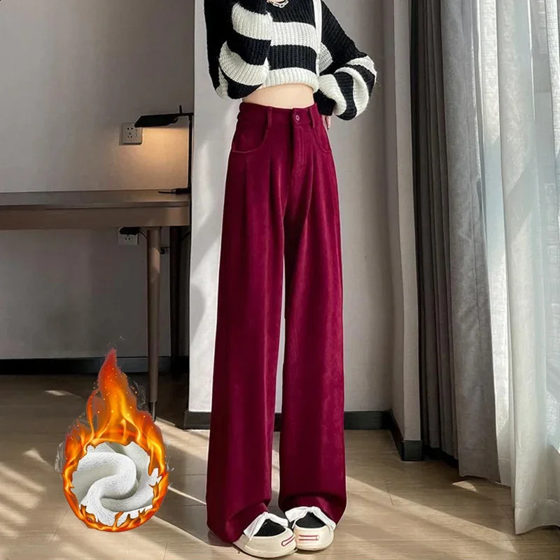 Winter Girls Snow Warm Casual Long Pants Lady Korean High Waist Fleece Trousers Women Classic Daily Plush Thermal 250911