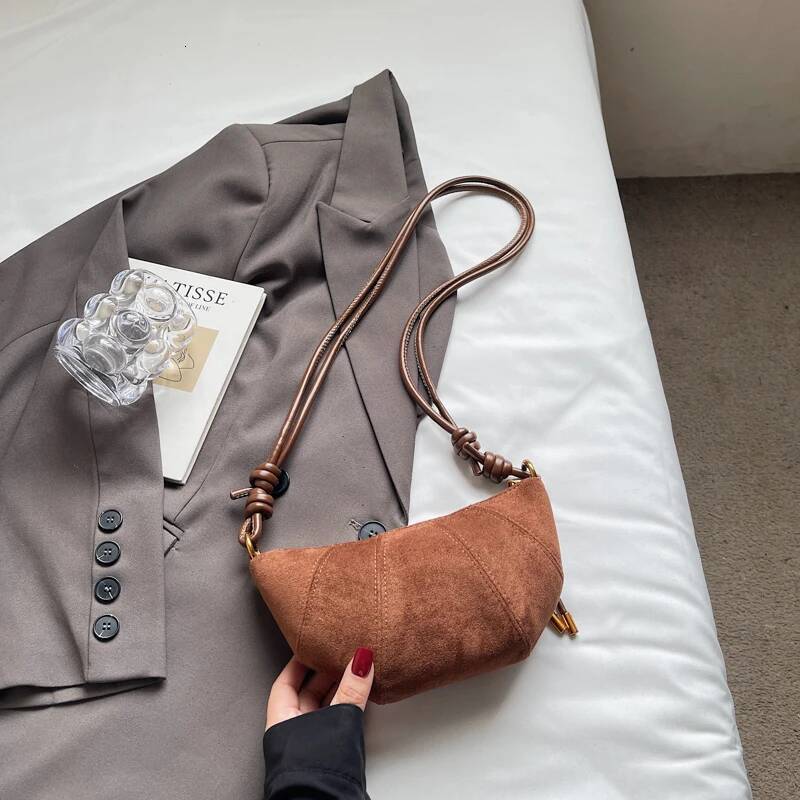 Retro Patchwork Leather Women s Shoulder Bag Crossbody Bag Frosted Suede Solid Color Horn Bag Niche Fashion Designer Bag Personalized Simple