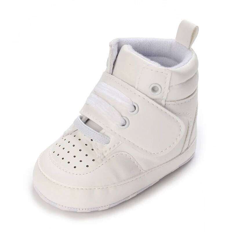 Spring Newborn Infant Girls and Boys Recreational Baptism Non-Slip Walking Shoe White Soft-soled Sneaker Prewalker