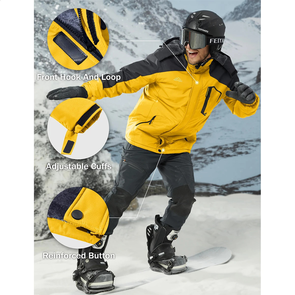 MAGCOMSEN Mens Hooded Fleece Ski Jacket Waterproof Thermal Thick Warm Parka Coats Winter Snow 250911