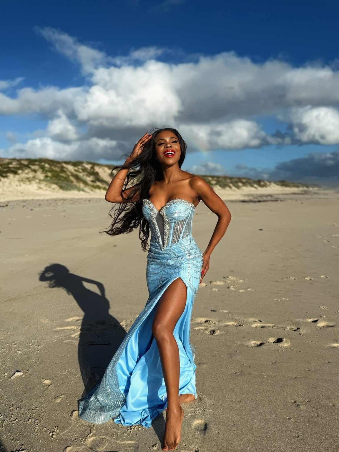 Sky Blue Two Pieces Prom Dresses With Overskirt Crystal Beading Sweetheart Neck Guest Gowns Dubai Arabic Vacation Party Night Customized