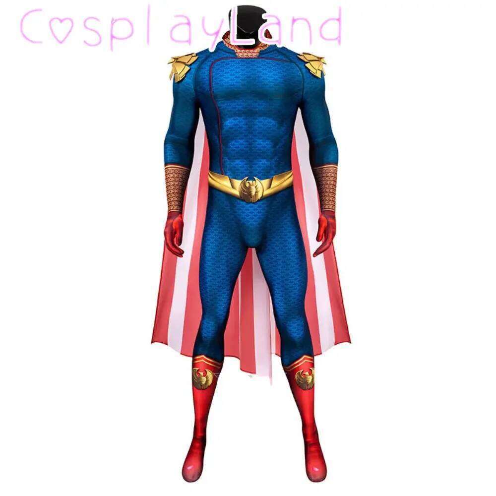 The Boys Homelander Cospaly Supe rhero Costume Adult Man Halloween Costumes An tony Starr Jumpsuit Cloak Blue Bodysuit