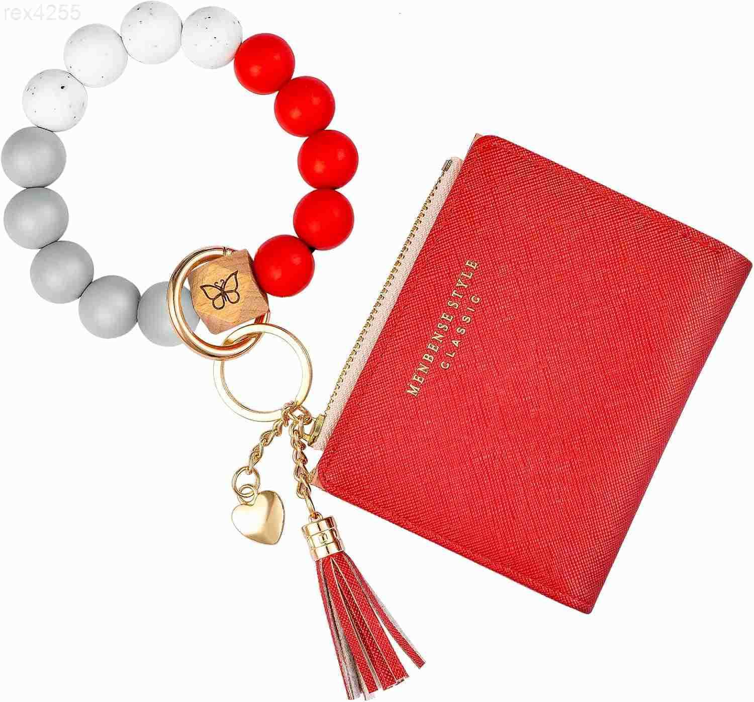 Keychain Bracelet Wristlet with Wallet Card Holder PocketTassel Keychain Bangle Key Ring for WomenW250911