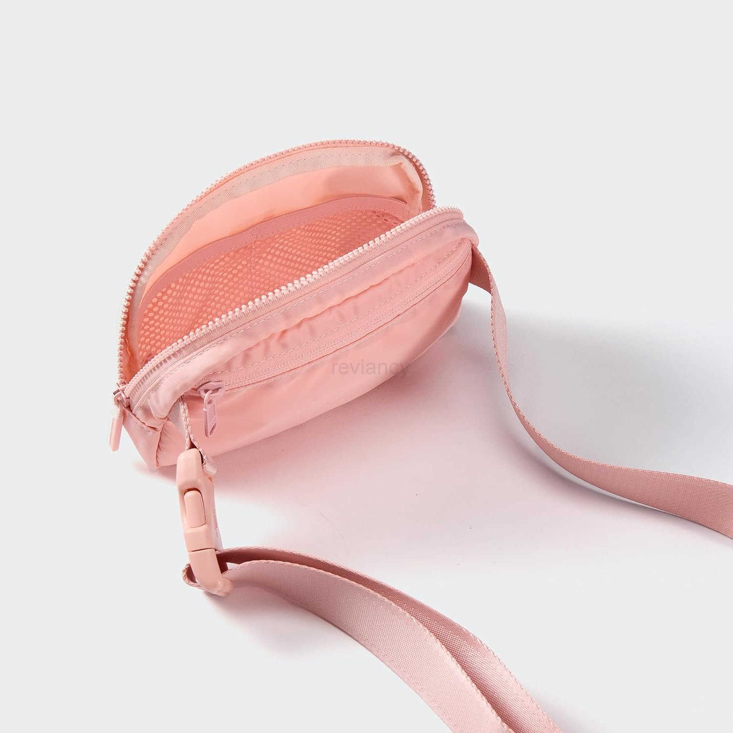 Two Way Zipper Fanny Pack Nylon Everywhere Belt Bag for Women Water Repellent Waist Packs Crossbody Bags with Adjustable Strap Mono PinkW250911