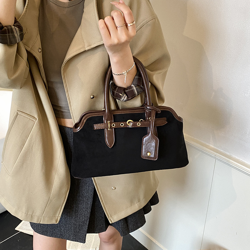 Designer 2025 New Retro All-Match Frosted Suede Belt Hot Buckle Hand-Held Shoulder Underarm Bag, Document Tote Bag