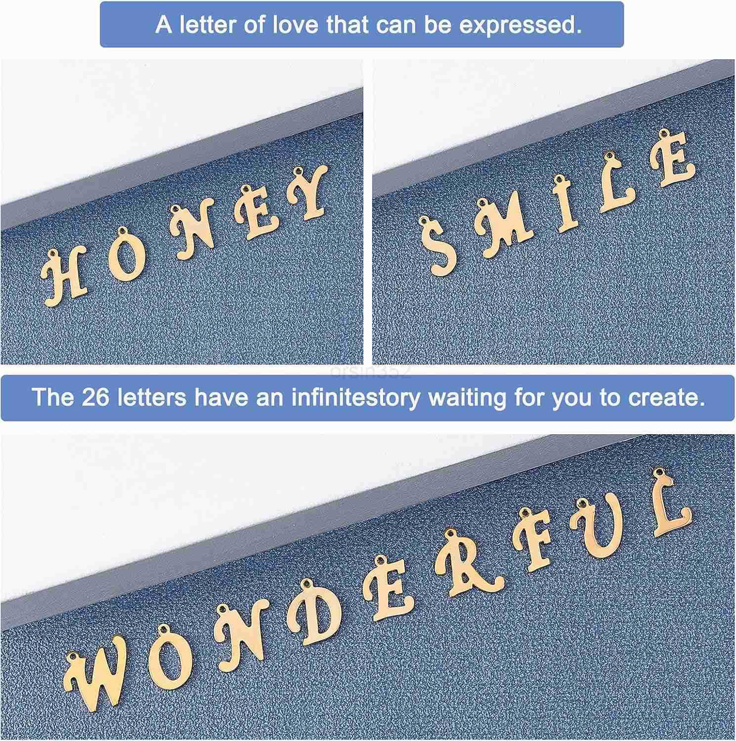 26pcs Metal Letter Pendants Old English Gothic Pendants Stainless Steel AZ Letter Charms with Jump Ring for s Necklaces and Earrings Craft MakiW250911