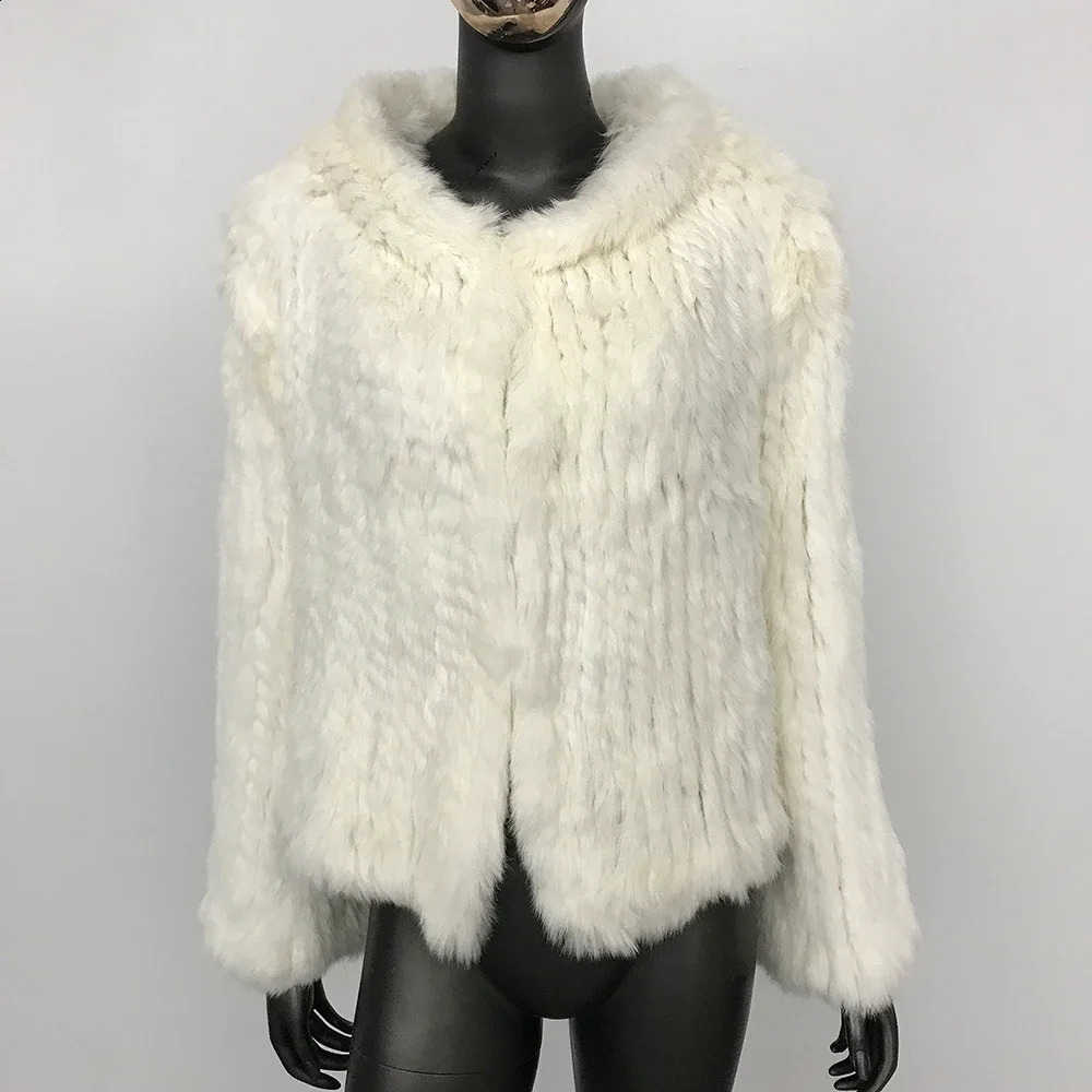 Short Rabbit Fur Coat Womens Autumn and Winter Doublesided Hooded Real Thickened Handwoven Knitted 250911