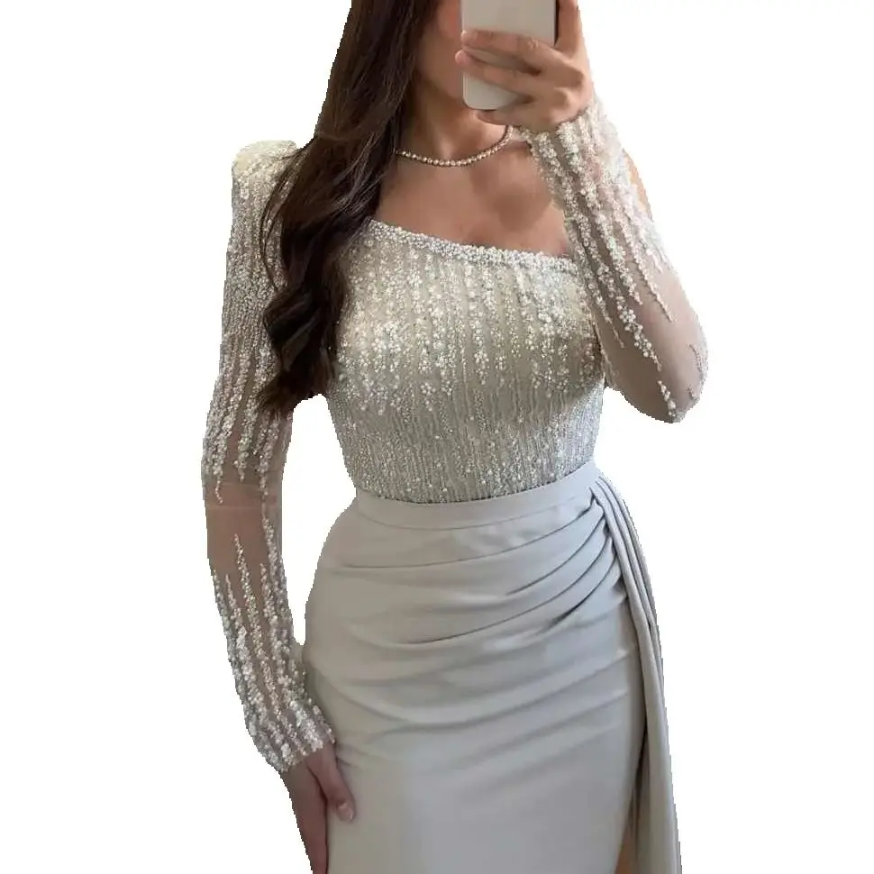 Classic Evening Dress Mermaid Prom Gowns One Shoulder Lace Satin Applique Prom Dress Sequined Robes De Mariee Size Customized vestido de novia L252086