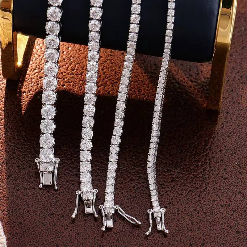 Fine Jewelry Moissanite Diamond Tennis Chain Necklace 3mm 4mm 5mm 65mm VVS Iced Out 925 Silver Moissanite Tennis Chain