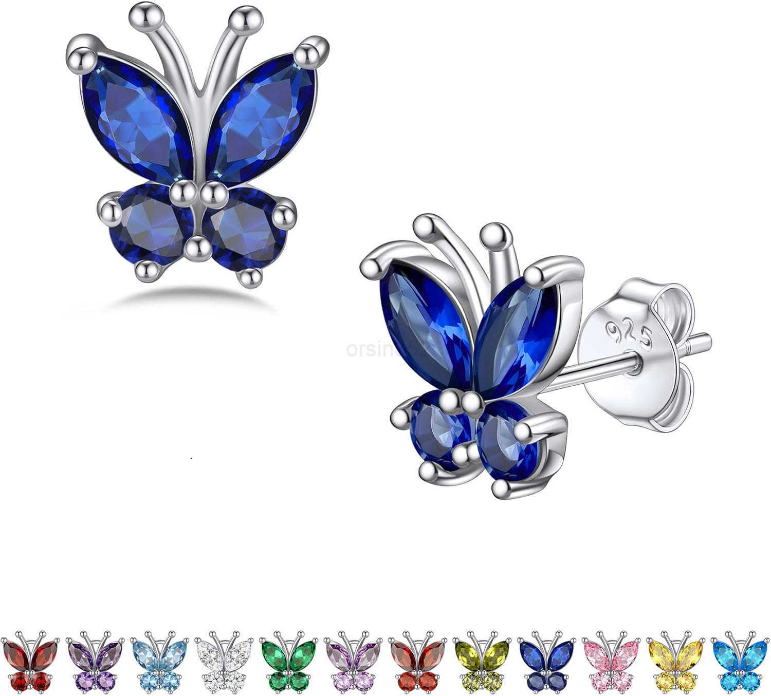 Sterling Silver Butterfly Earrings for Women Dainty Cute Birthstone Studs Hypoallergenic Jewelry Great Birthday GiftW250911