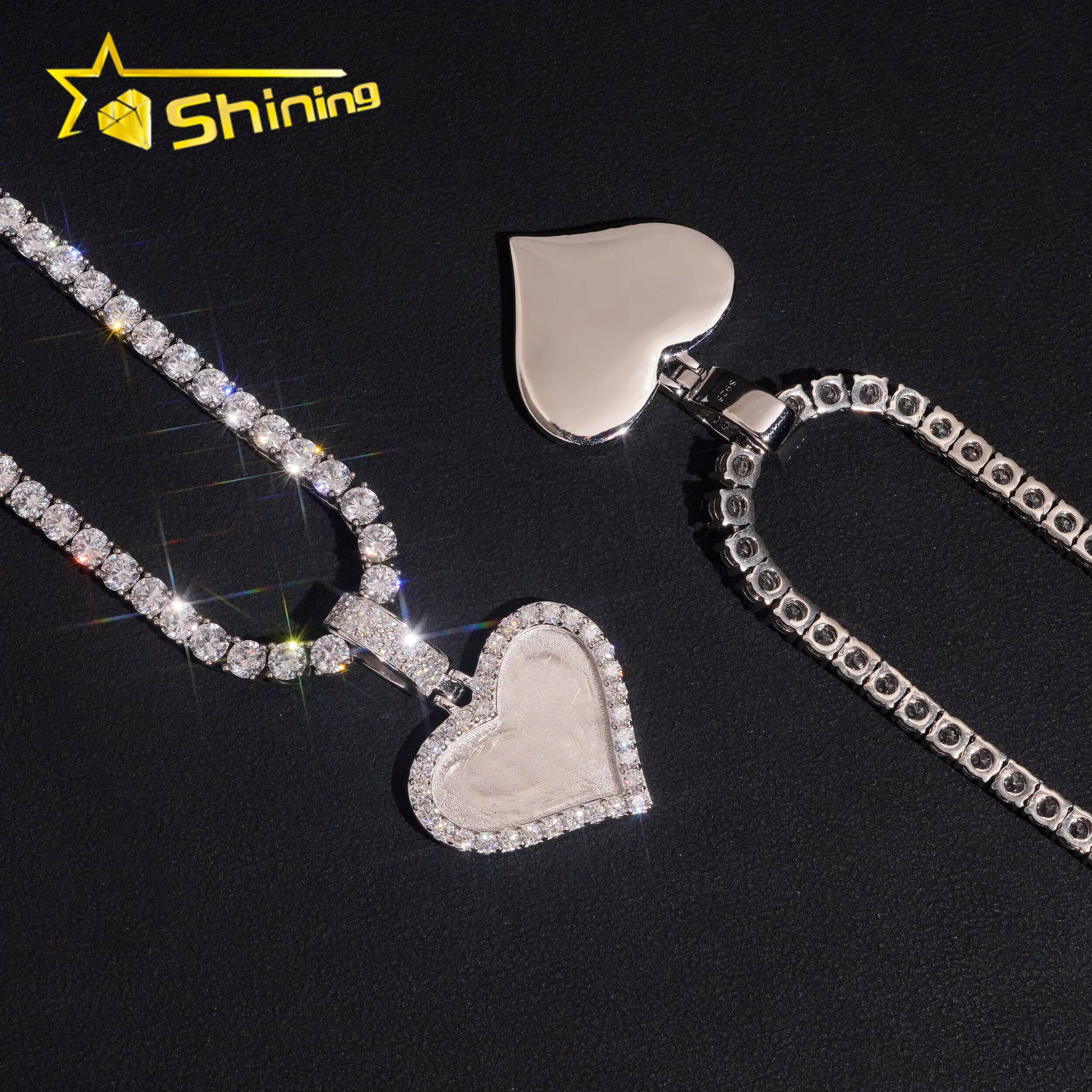 New Style Hip Hop Pendant 925 Silver Heart Shape Moissanite Photo Pendant High Quality Custom Pendant Moissanite Jewelry for Men