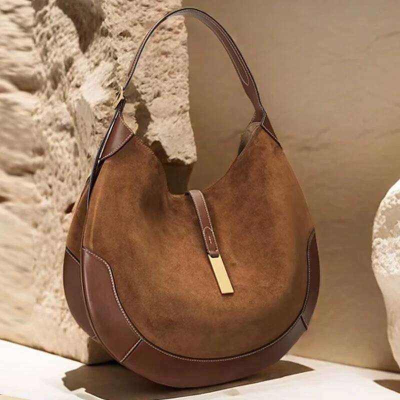 Retro Women's Armpit Suede Design Tote Hot Selling Handbag Crescent Shoulder Bag
