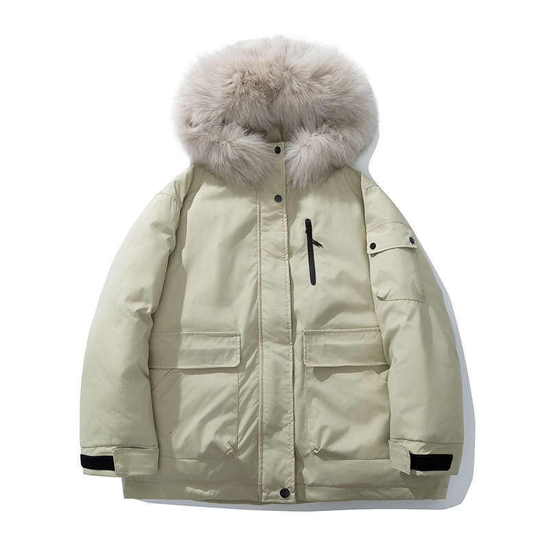 Winter New Women's Short Hooded Down Cotton Jacket with Large Fur Collar Outdoor Parka Coat