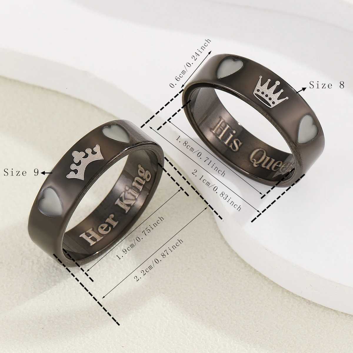 2 piecesset luminous Love Crown pattern Her King His Queen Couple ring Ladies fashion love commitment ring W250911
