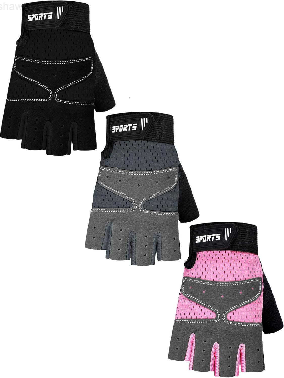 3 Pairs Half Finger Gloves Non Slip Gel Biking Adjustable Gymnastics Gloves for Girls BoysW250911