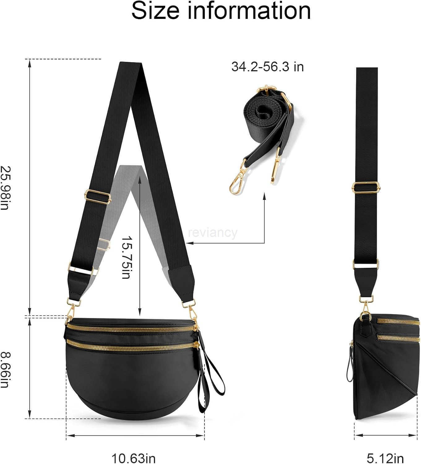 Crossbody Bags for Women Large Nylon Bum Bags Plus Size Fanny Pack Sling Bag Belt Bag for Women Travel Pure BlackW250911