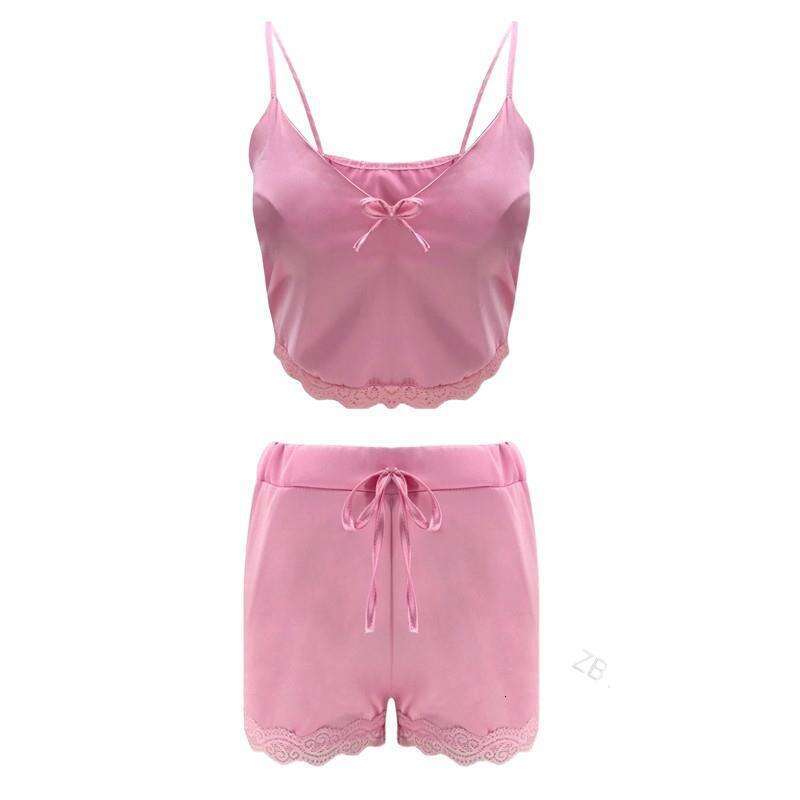Satin Lace Pajama Set Cami Top & Shorts, Adjustable Fit, Ideal for Lounge & Bedroom Comfort