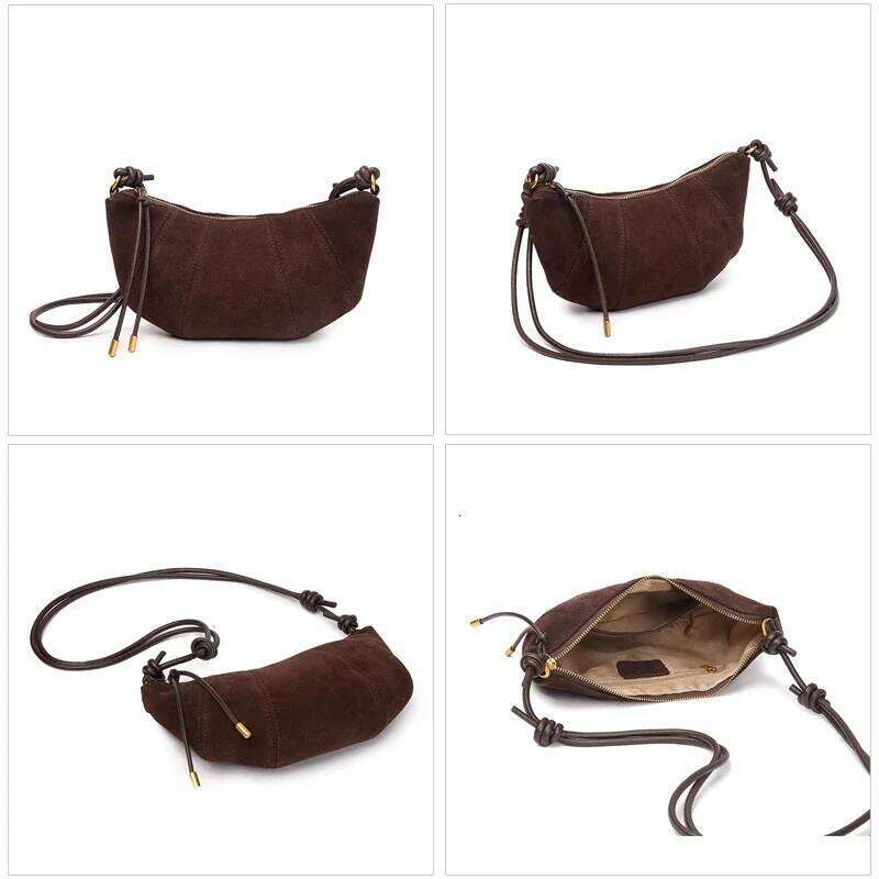 Designer Bags Autumn Winter Women's OL Designer Genuine Suede Cowhide Leather Women Bull Horn Crossbody Bag Trendy Commuting Handbag Hot Selling