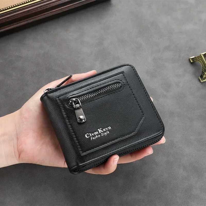 Vintage Mens PU Leather Short Wallet Retro Zipper ID Holder RFIDBlocking Essentials for Daily Commute Travel W250911