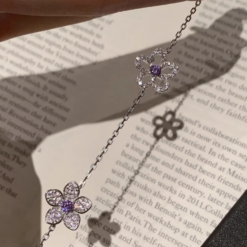 Luxury Brand Designer Jewelry Luxurious Full Diamond Violet Hollow Flower Bracelet For Women, Elegant And Exquisite High-End Jewelry Wholesale