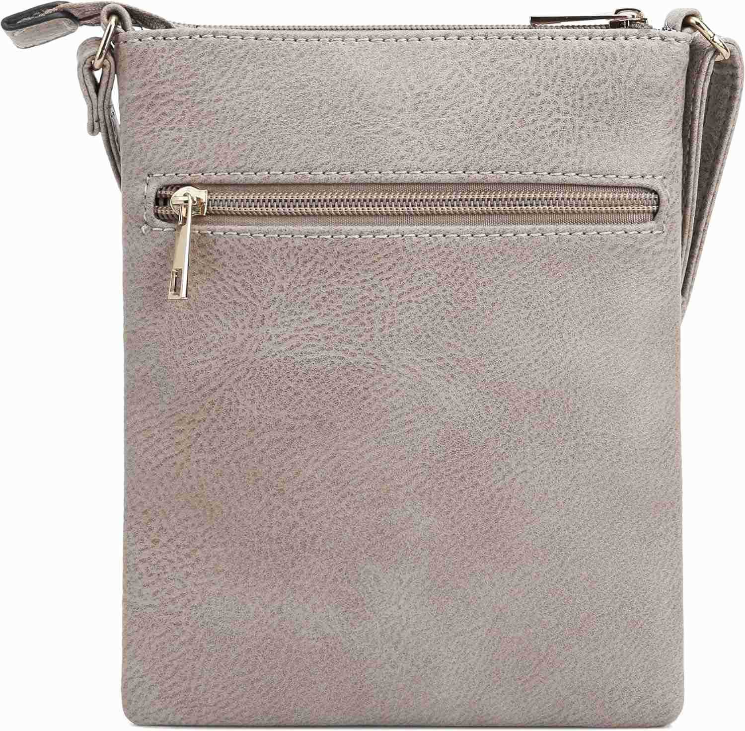 Crossbody Purse Bag Functional Multi Pocket Double Zipper Purse Adjustable Strap Medium Size Purse TaupeW250911
