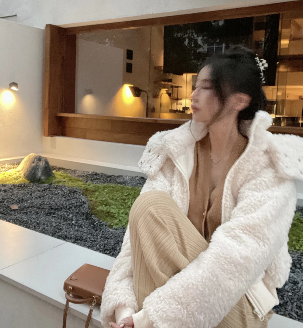 Knitted Highwaisted Mopping Wideleg Pants Womens Winter Thin Drape Vertical Pleats Straight Trousers 250911