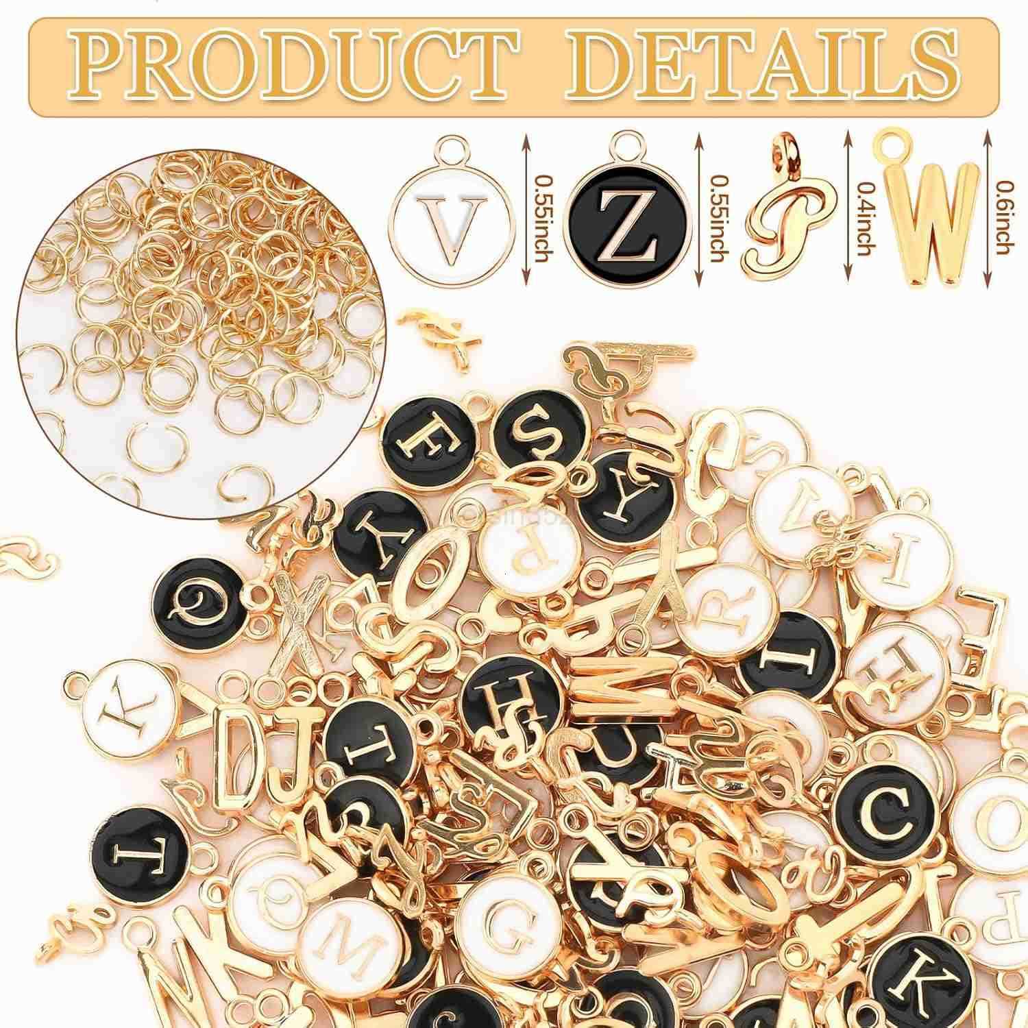 156Pcs6 Sets Letter Charms Letter Charms 3 Styles AZ Initial Alphabet Metal Charms with 200Pcs Open Jump Rings for Earrings Necklace Jewelry Making KW