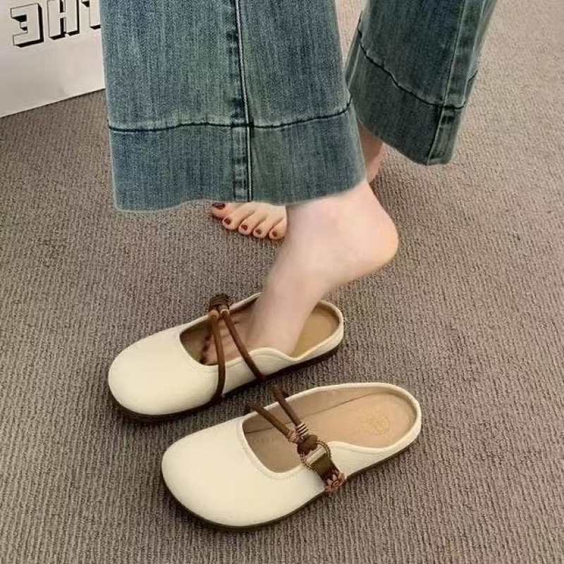 Women's Closed Half Slippers Autumn Household New Designer Women's Shoes Popular Flat Flat Lazy Half Slippers French Sandals for Outer Wear