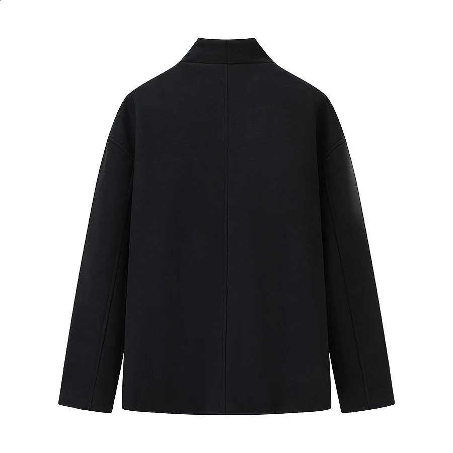 Autumn Winter Women Woolen Coat Fashion Double Breasted Elegant Long Sleeve Stand Collar Outerwear Chic Outfits 250911