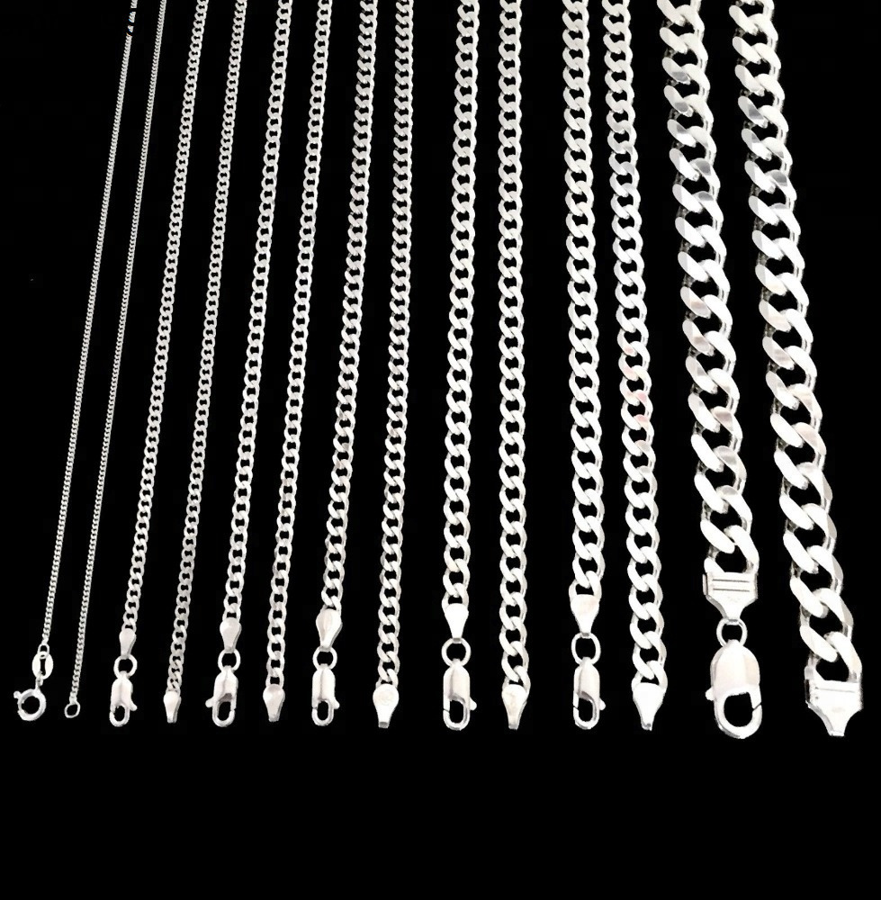 Pure 925 Silver Jewelry Sterling Cuban Link Chain Cuban Necklace