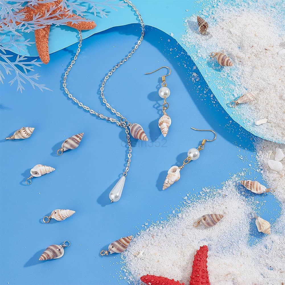 PandaHall Shell Pendants Spiral Seashells Craft Charms Cowrie Sea Shells Pendant Natural Shell Charms Conch Shells with Loop BailW250911