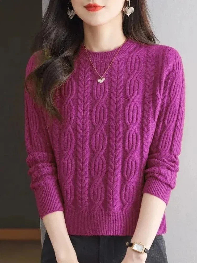 Casual Knitted Long Sleeve Womens Sweater Cashmere Oneck Pullover Autumn And Winter Loose Solid Color Tops 250911