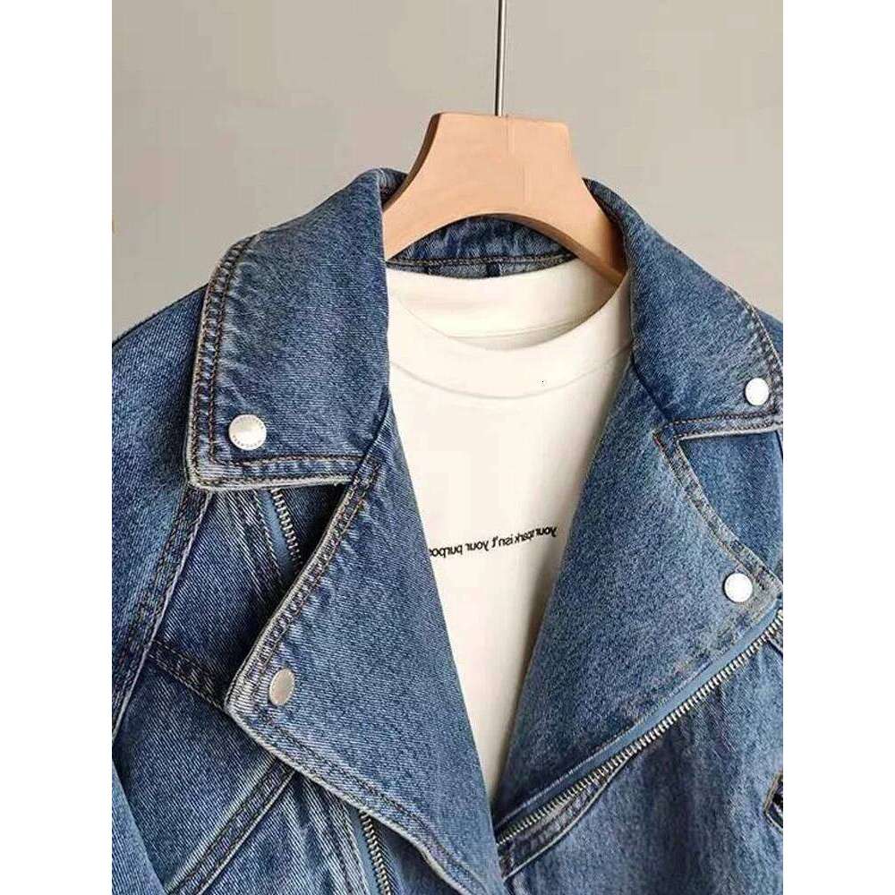 Motorcycle Zipper Long Sleeved For Denim Spring Autumn Female Jeans Jacket Women Outerwear