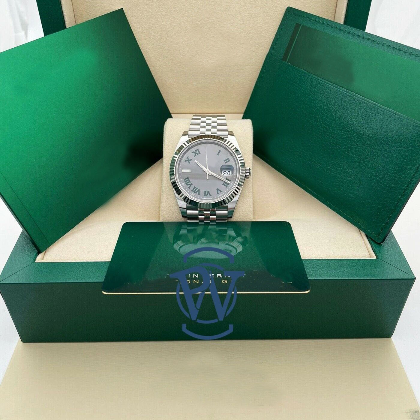 Reinforced true waterproof 41mm Wimbledon Slate Green 126334 Fluted Jubilee Mechanical Automatic Men's watch with box