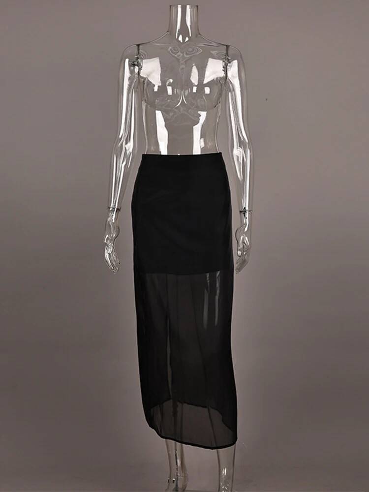 Trendix See Through Mesh Patchwork Skirts Women Fashion High Waist Casual Commuting Streetwear 2025 Vacation Party Elegant Skirt dongdumaoyi