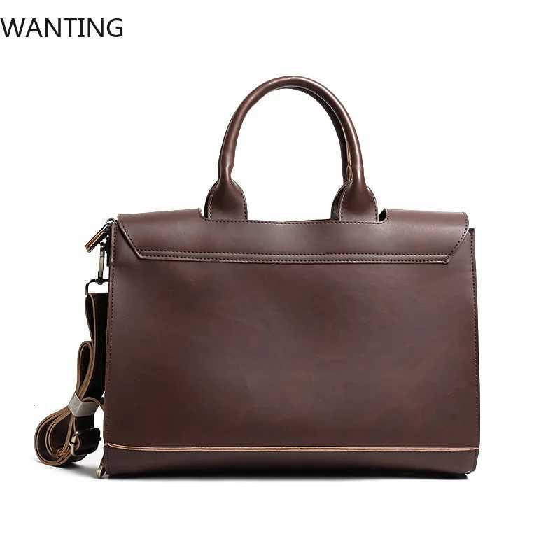 Vintage Leather Handbag Mens TopHandle Bags Briefcase With Shoulder Strap Business Large Capacity Crossbody Bag Men Laptop Bag Z250906