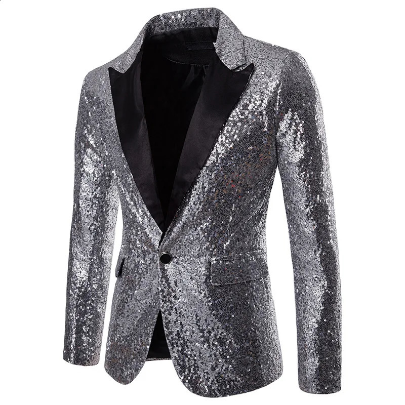 Men Glitter Sequin Suit Jackets Fancy Show Costume Party Coats Men Wedding Party Blazer Gentleman Button Dance Bling Formal Suit 250910
