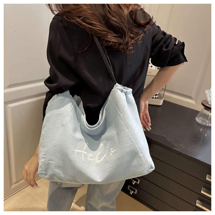Korean Designer Bags Style Denim Tote for Women 2025 New Large Capacity Letter Shoulder Commuter Underarm Mommy Bag