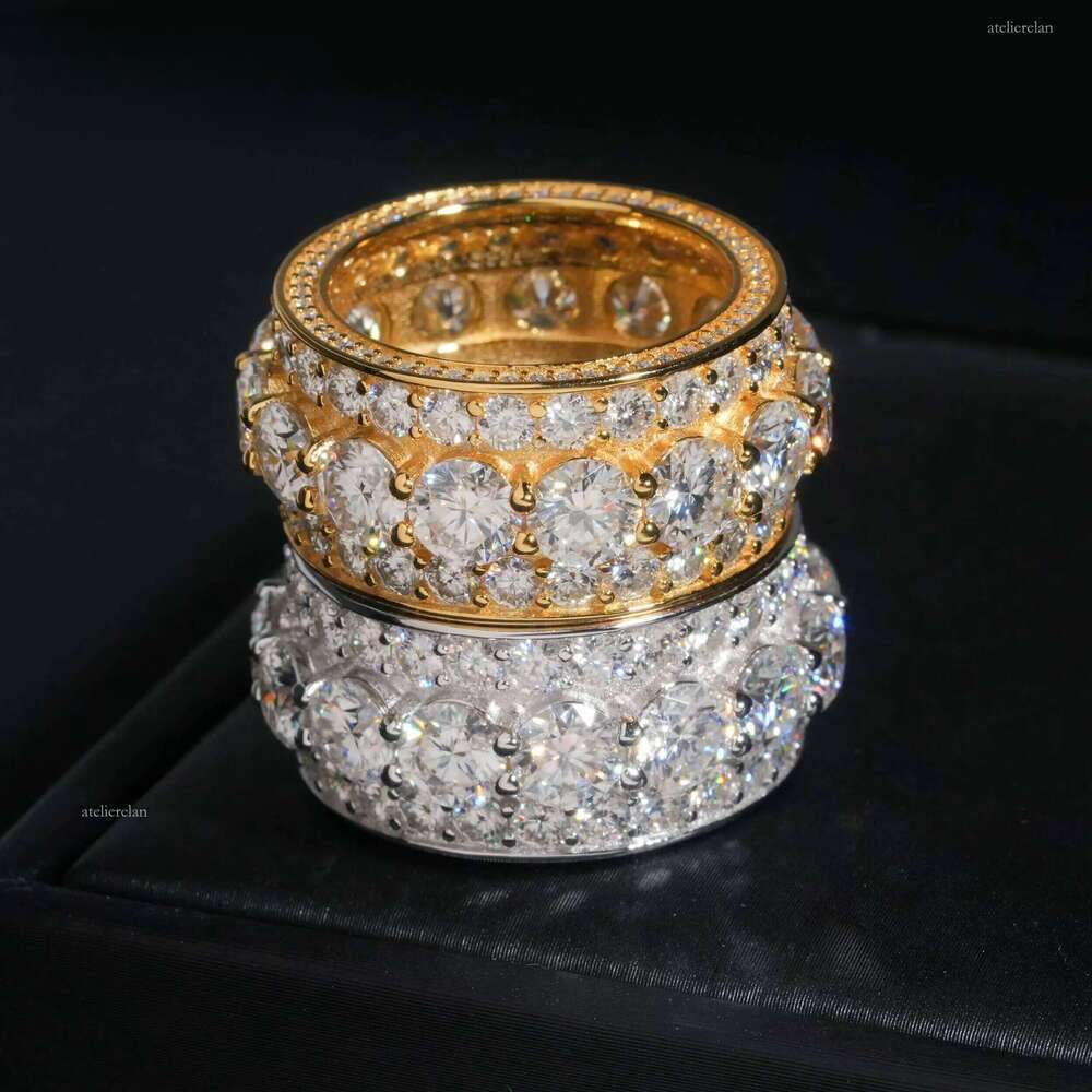 Hip Hop Fashion Jewelry Gold Plated Solid Sterling Sier Dia Men Rings Iced Out Moissanite Ring