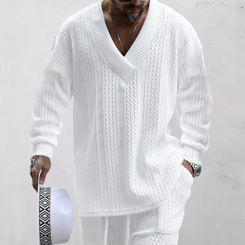 Designer tracksuit Men's Autumn Fashion Set V-Neck Jacquard Sweater and Casual Trousers Long Sleeve Outfit EU Size: S-3XL
