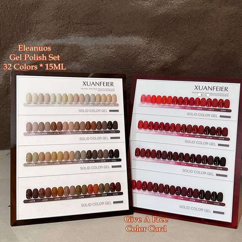 Eleanuos New 32 Series Wine Red Polishing Varnish Durable Solid Color Gel UV LED Brown Nail Salon Immersion 15Ml