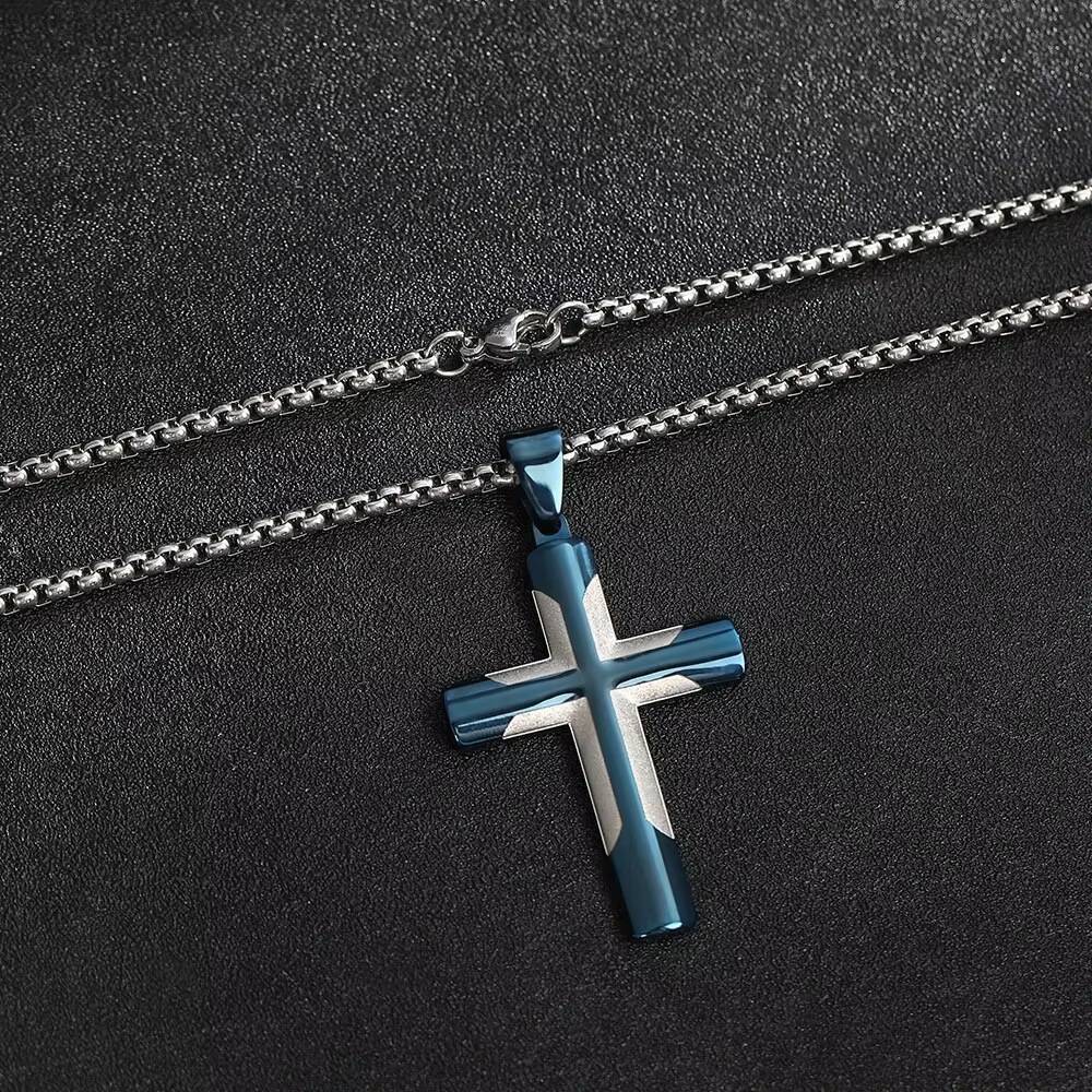 New Mens Versatile Necklace Simple Stainless Steel Hiphop Cross Necklace Niche Design Color Matching Necklace