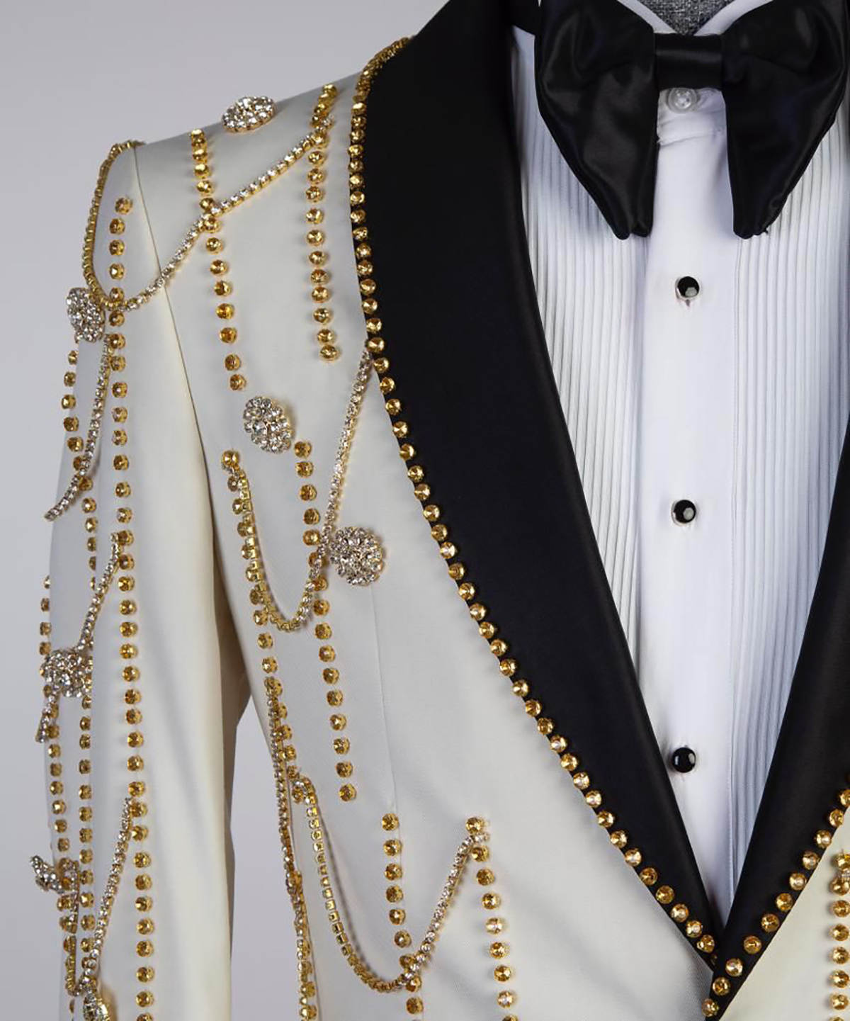 Luxurious Beadeds 2 Pieces Men Suits One Button Shawl Lapel Pants Sets Crystals Classic Fit Wedding Groom Business Tuxedos