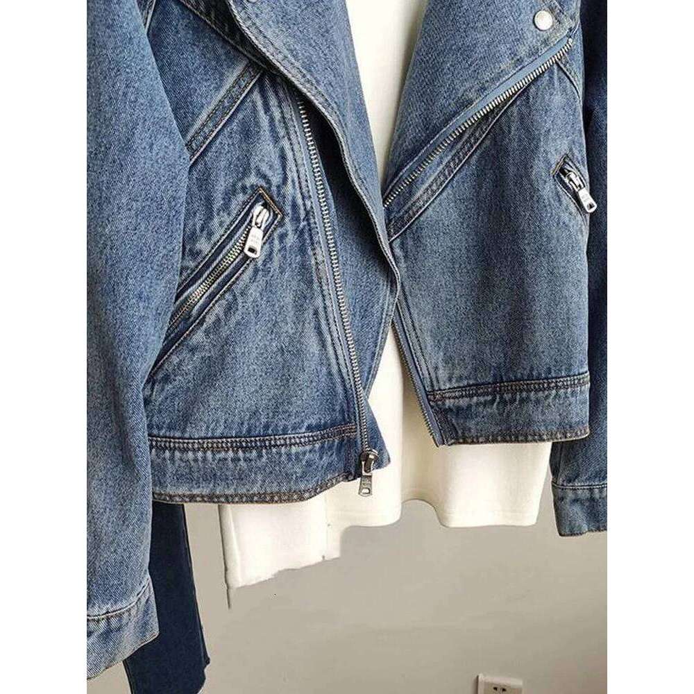 Motorcycle Zipper Long Sleeved For Denim Spring Autumn Female Jeans Jacket Women Outerwear