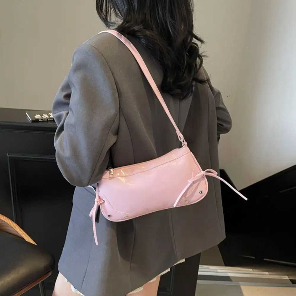 Korean Solid Color Shoulder Bag Designer Bow Tie Armpit Bag Y2K PU Leather Women Handbag Ladies W250911