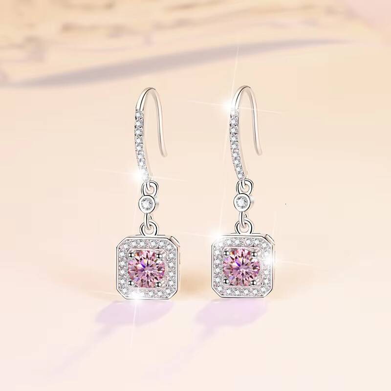 Fine Jewelry S925 Silver New Design GRA Test Drill Pen 1CT2 Blue Pink Colored Moissanite Dangle Pendant Earrings