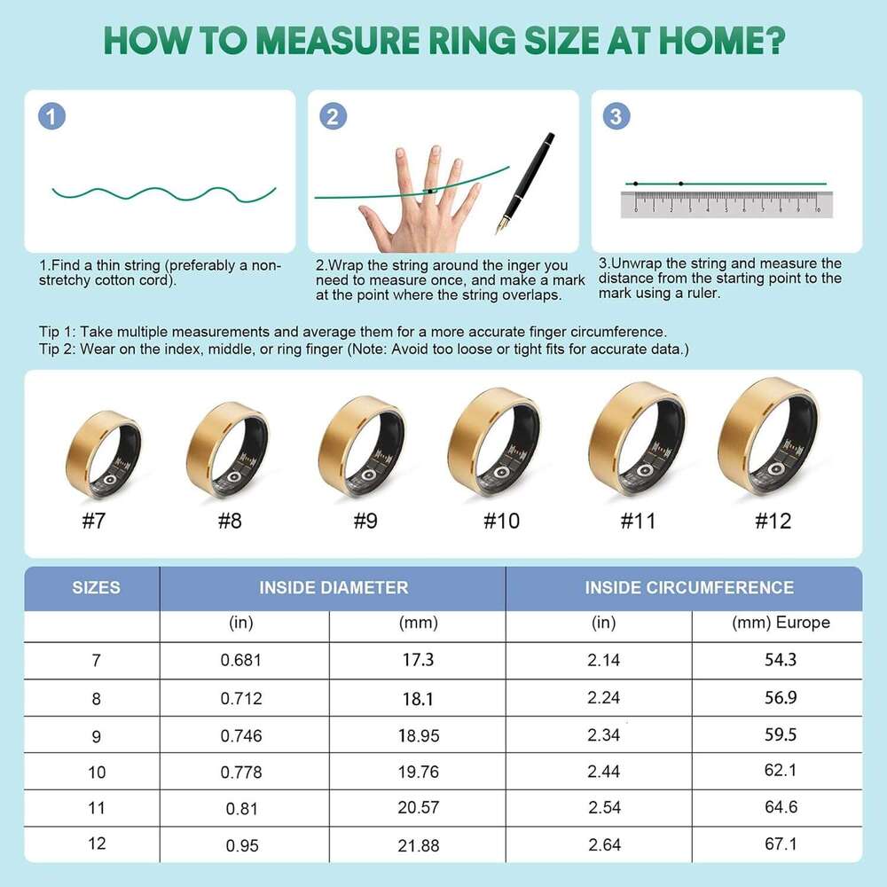 Smart Ring Health Fiess Tracker for Women Men Gold (8#)